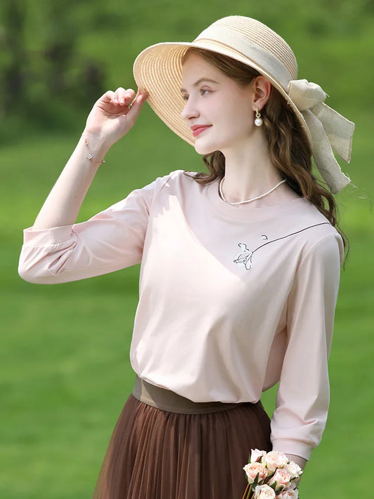 I BELIEVE YOU T-shirts for Women 2024 Autumn New Graphic Gentle Embroidery Three Quarter Sleeve Chic Base Clothing 2243015764