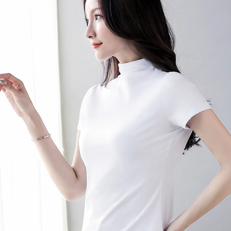 Women Sweetshirts Turtleneck shirts for womens Black White woman clothes